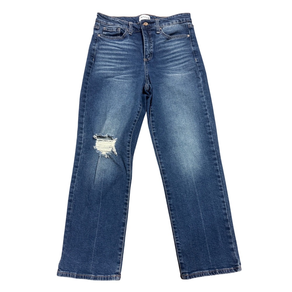 Frayed Jeans Womens 29 High Rise Straight Leg Distressed Medium Wash Denim